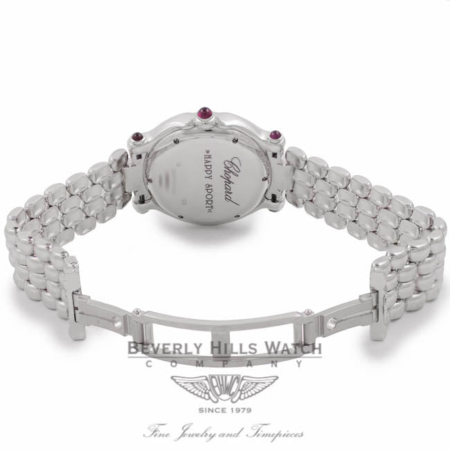 Chopard Happy Sport Medium Ladies 18k White Gold 7 Floating Diamonds White Dial 27/6137-21W BMGUK3 - Beverly Hills Watch Company Watch Store