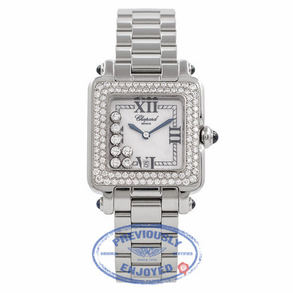 Chopard Happy Sport Square Medium Stainless Steel 18K White Gold Diamond Bezel 27/8361-23 VA2Y3R - Beverly Hills Watch Company Watch Store