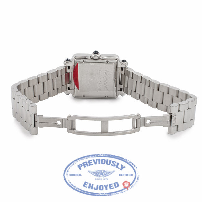 Chopard Happy Sport Square Medium Stainless Steel 18K White Gold Diamond Bezel 27/8361-23 VA2Y3R - Beverly Hills Watch Company Watch Store