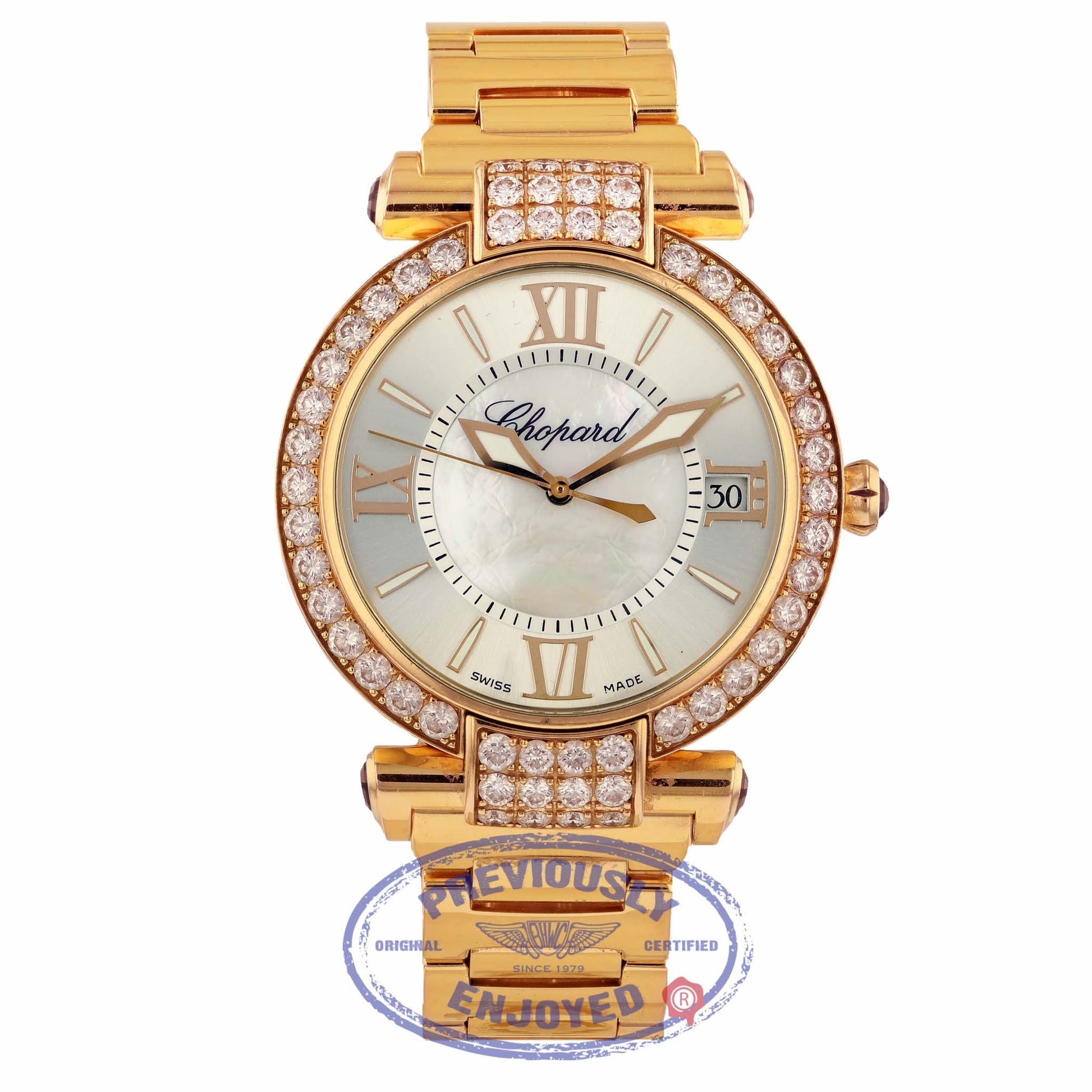 Chopard Imperiale 40mm Rose Gold Diamond Bezel Mother of Pearl Dial 38/4241-5004 FL8AM8 - Beverly Hills Watch Company
