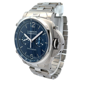 Panerai Luminor Chronograph 44mm Stainless Steel Blue Dial PAM01110 - Beverly Hills Watch Company
