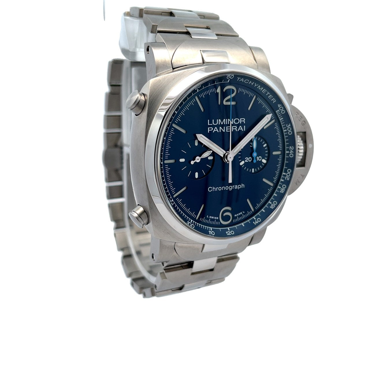 Panerai Luminor Chronograph 44mm Stainless Steel Blue Dial PAM01110 - Beverly Hills Watch CompanyPanerai Luminor Chronograph 44mm Stainless Steel Blue Dial PAM01110 - Beverly Hills Watch Company