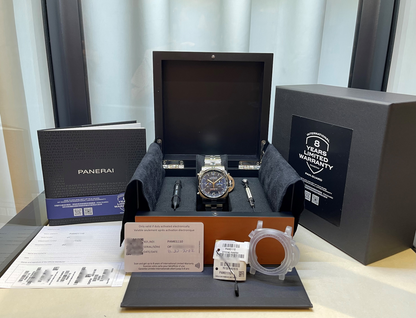 Panerai Luminor Chronograph 44mm Stainless Steel Blue Dial PAM01110 - Beverly Hills Watch Company