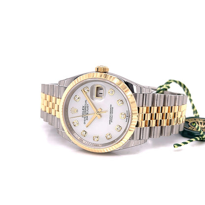 Rolex Datejust 36mm Yellow Gold and Stainless Jubilee Mother of Pearl Diamond Dial 126233 - Beverly Hills Watch Company
