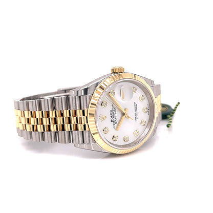 Rolex Datejust 36mm Yellow Gold and Stainless Jubilee Mother of Pearl Diamond Dial 126233 - Beverly Hills Watch Company