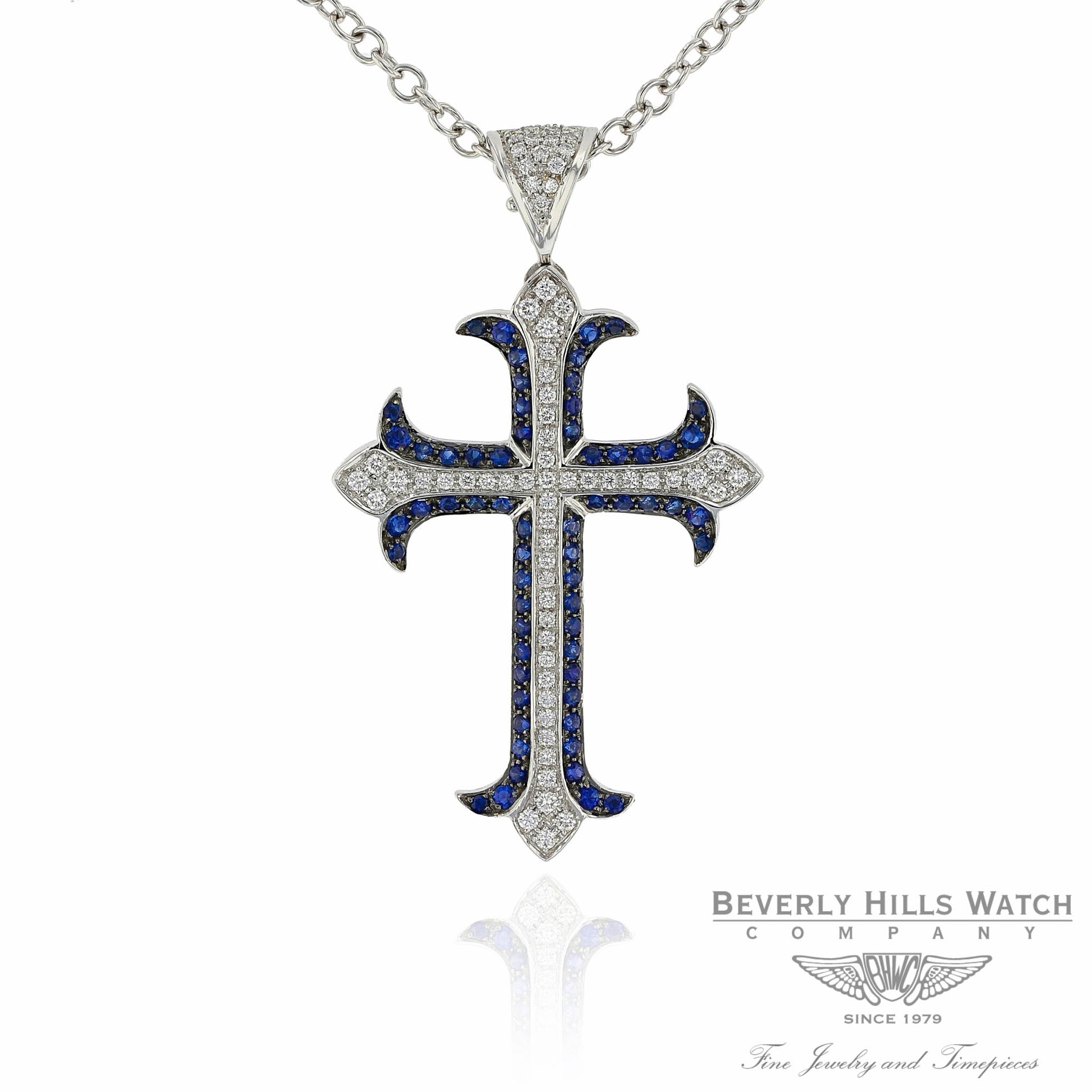 Naira & C Diamond & Sapphire Cross Pendant 18K White Gold R0QZQ1 - Beverly Hills Watch