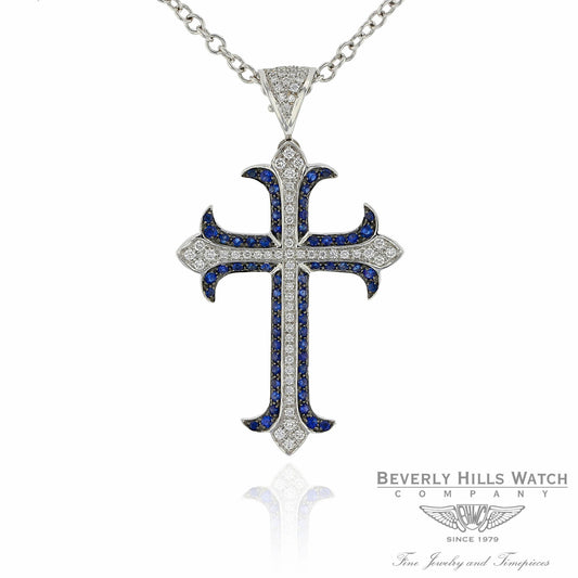 Naira & C Diamond & Sapphire Cross Pendant 18K White Gold R0QZQ1 - Beverly Hills Watch