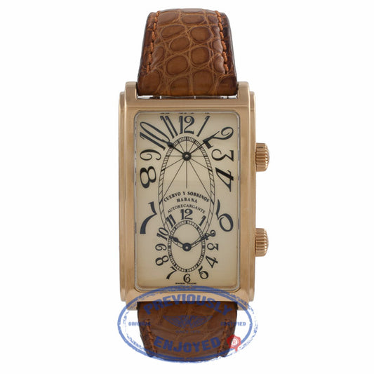Cuervo Y Sobrinos Habana Prominente Dual Time 18k Yellow Gold Ivory Dial 01112/1 Z99RW0 - Beverly Hills Watch Company Watch Store