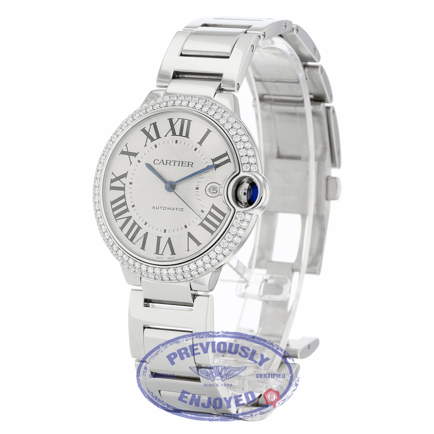 Cartier Ballon Bleu Customized Diamond Bezel 42mm Stainless Steel WE9009Z3 RU06EX - Beverly Hills Watch