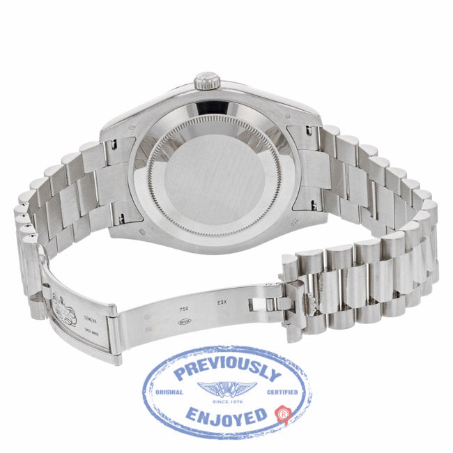 Rolex Day-Date II 18K White Gold Ivory Concentric Roman Dial Fluted Bezel 218239 - Beverly Hills Watch