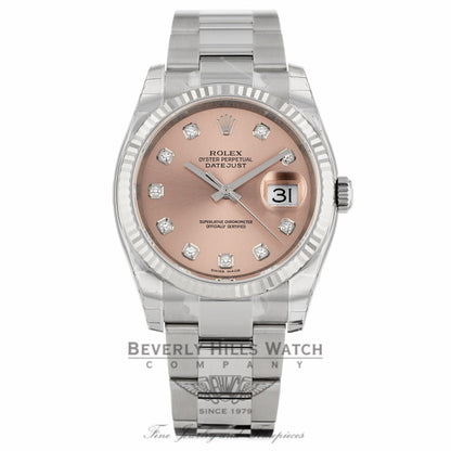 Rolex Datejust 36mm Stainless Steel White Gold Fluted Bezel Pink Diamond Dial 116234 - Beverly Hills Watch