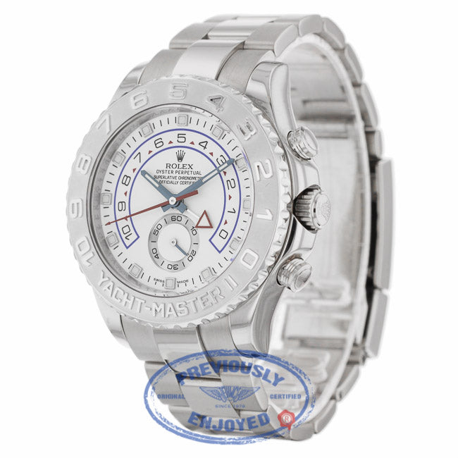Rolex Yachtmaster II White Arabic Dial Oyster Bracelet 18k White Gold Paltinum 116689  - Beverly Hills Watch