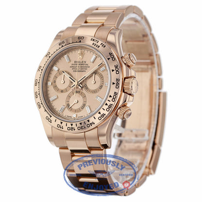 Rolex Daytona Everose Gold 40mm Oyster Bracelet Pink Champagne Diamond Dial Chronograph Watch 116505 - Beverly Hills Watch