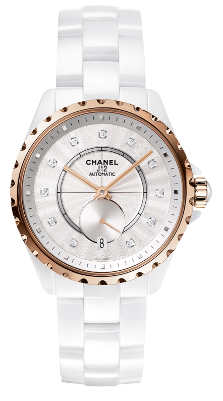 Chanel J12 White Ceramic Rose Gold Diamond Dial H4359 - Beverly Hill Watch Company