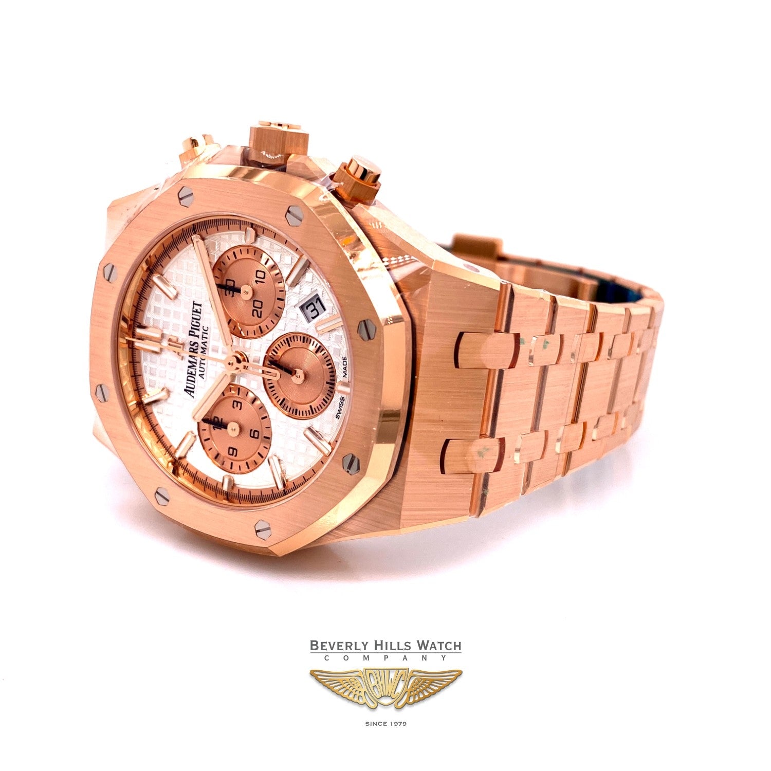 Audemars Piguet Royal Oak Chronograph 38mm Rose Gold Silver Dial 26315OR.1256OR.01 DHHPJ5 - Beverly Hills Watch Company