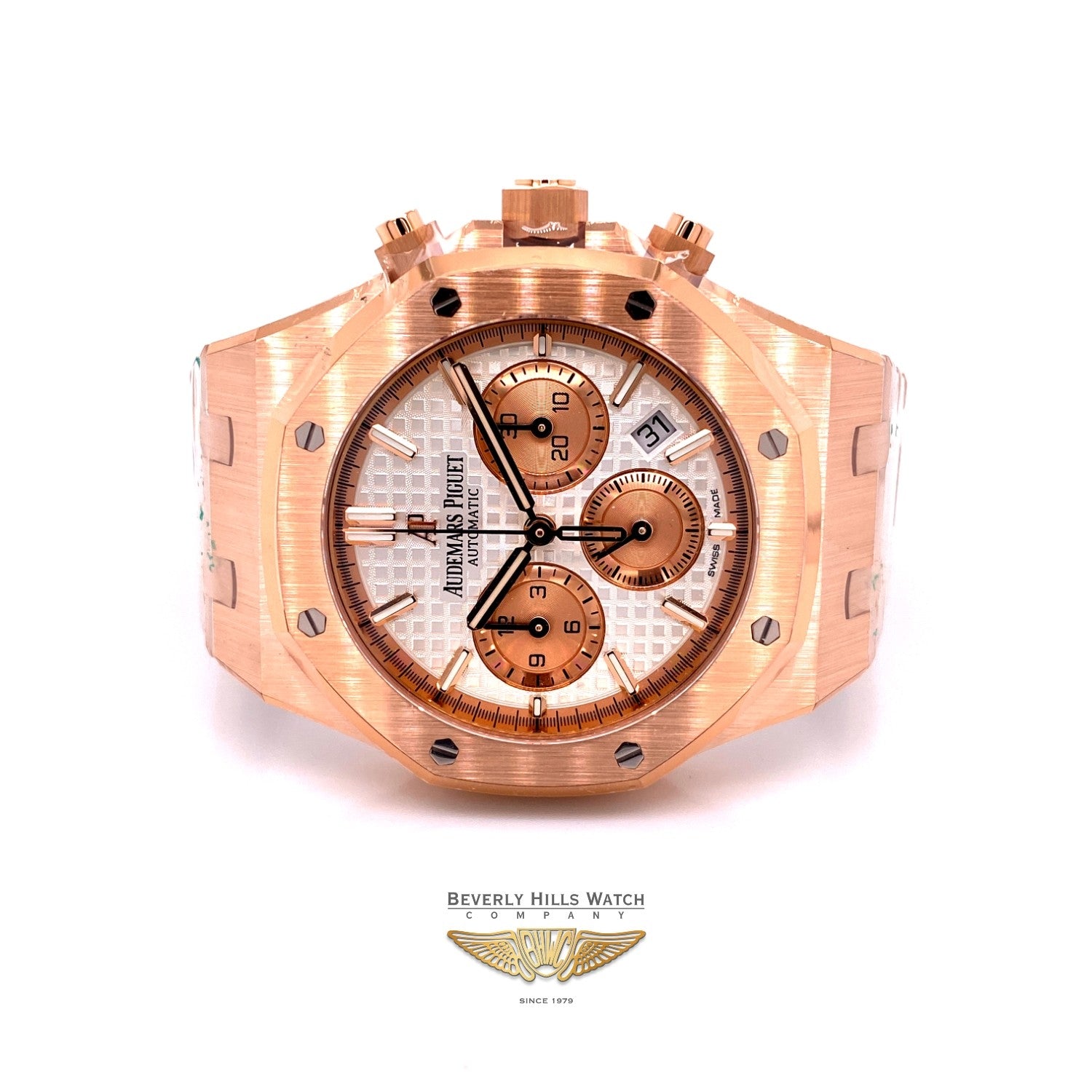 Audemars Piguet Royal Oak Chronograph 38mm Rose Gold Silver Dial 26315OR.1256OR.01 DHHPJ5 - Beverly Hills Watch Company