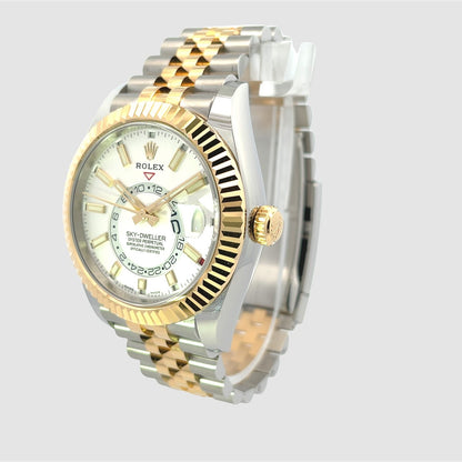 Rolex Sky-Dweller Yellow Gold and Stainless Steel Silver Dial Jubilee 326933 - Beverly Hills Watch Company