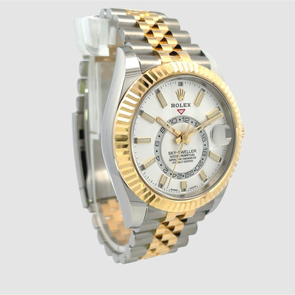 Rolex Sky-Dweller Yellow Gold and Stainless Steel Silver Dial Jubilee 326933 - Beverly Hills Watch Company