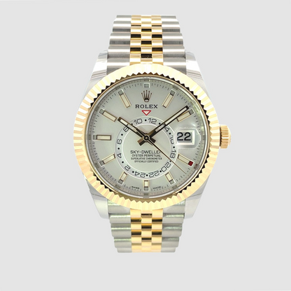 Rolex Sky-Dweller Yellow Gold and Stainless Steel Silver Dial Jubilee 326933 - Beverly Hills Watch Company
