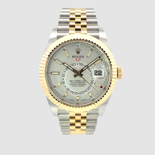 Rolex Sky-Dweller Yellow Gold and Stainless Steel Silver Dial Jubilee 326933 - Beverly Hills Watch Company