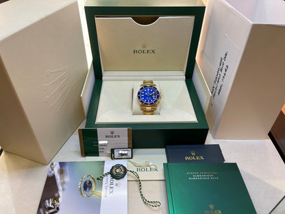 Rolex Submariner 40MM Yellow Gold Blue Ceramic Bezel Blue Dial 116618LB - Beverly Hills Watch Company