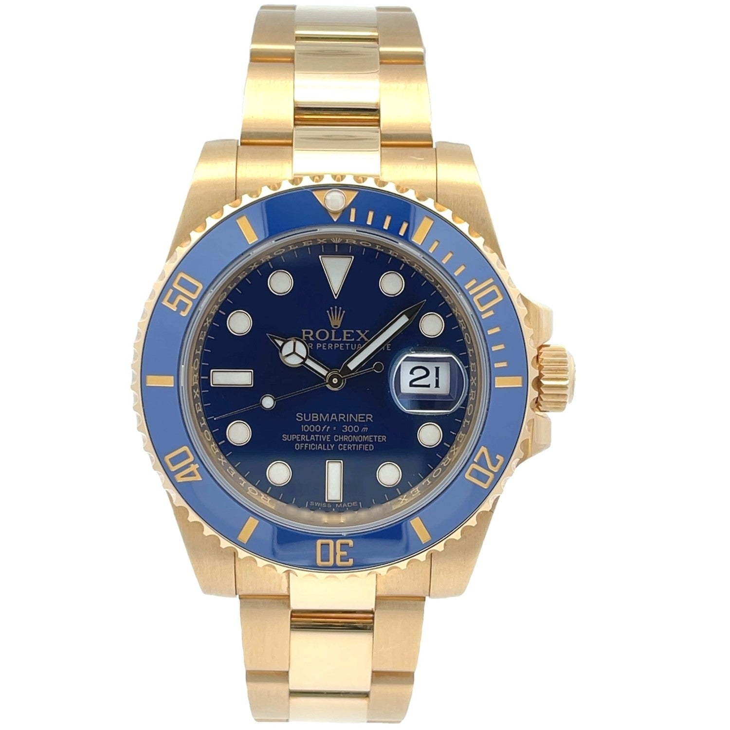 Rolex Submariner 40MM Yellow Gold Blue Ceramic Bezel Blue Dial 116618LB - Beverly Hills Watch Company