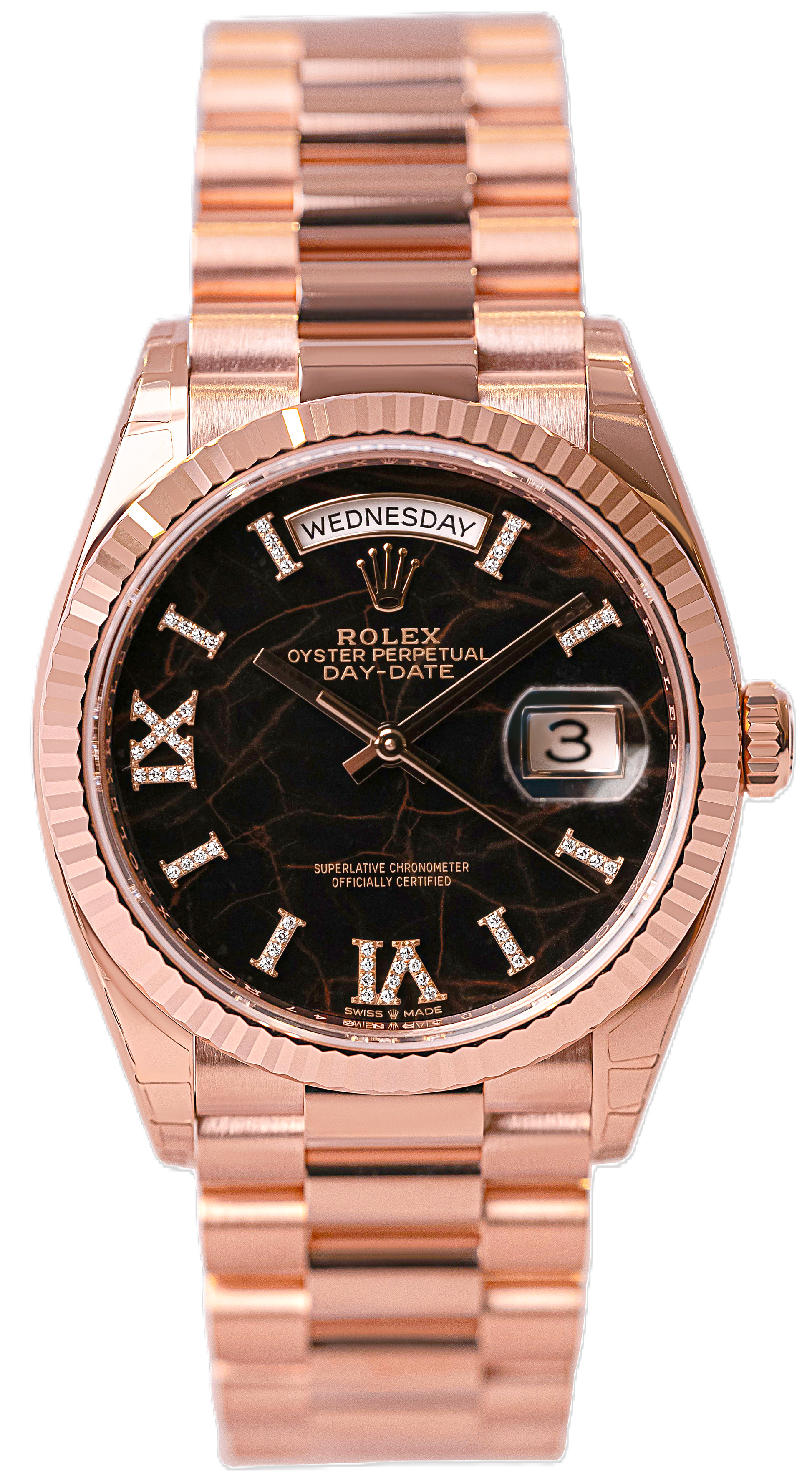 Rolex Day Date President 36mm Eisenkiesel Diamond Roman 128235 - Beverly Hills Watch Company