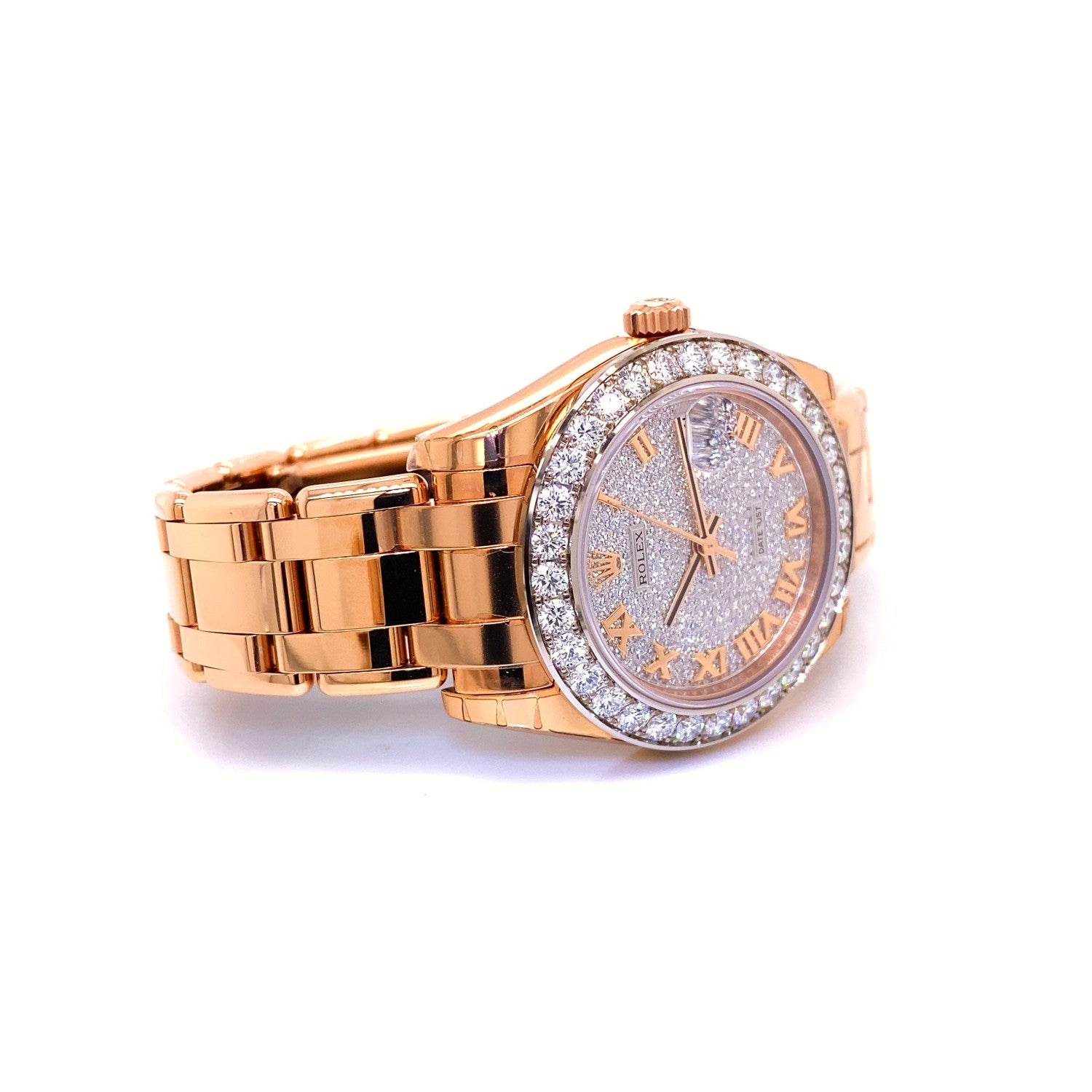 Rolex Pearlmaster 34mm Everose Gold Diamond Bezel Pave Dial 81285 DWV9FQ