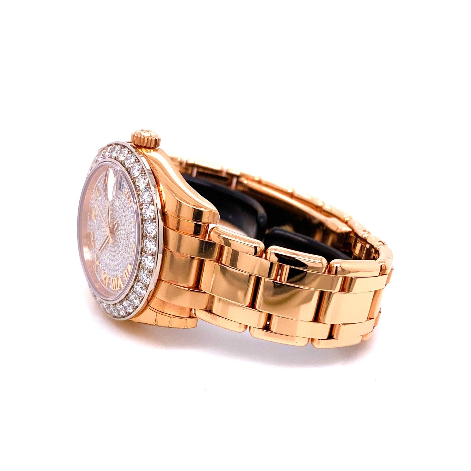 Rolex Pearlmaster 34mm Everose Gold Diamond Bezel Pave Dial 81285 DWV9FQ