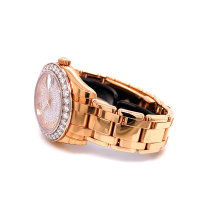 Rolex Pearlmaster 34mm Everose Gold Diamond Bezel Pave Dial 81285 DWV9FQ