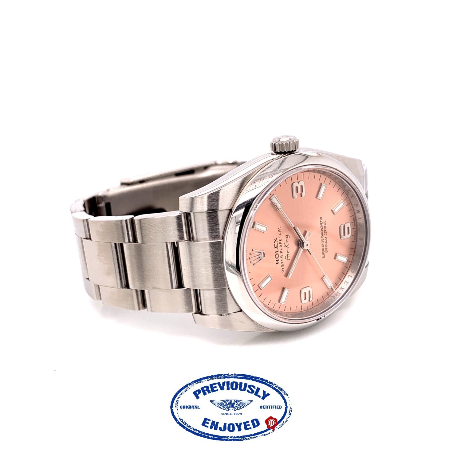 Rolex Air King 34mm Stainless Steel Pink Dial 114200 DY37QM - Beverly Hills Watch Company