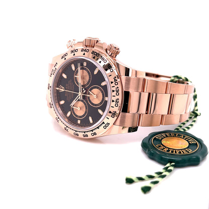 Rolex Daytona Everose Gold Oyster Bracelet Black Dial Watch 116505 - Beverly Hills Watch Company