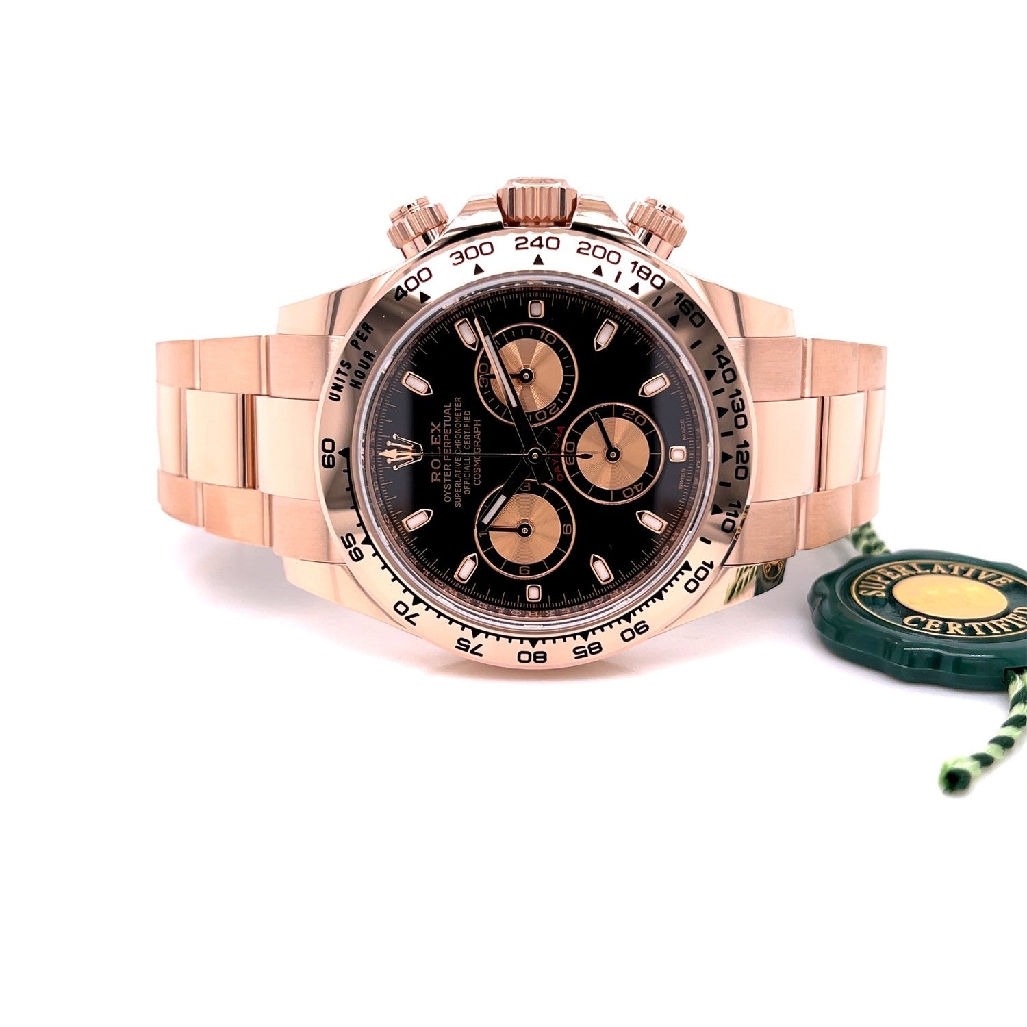 Rolex Daytona Everose Gold Oyster Bracelet Black Dial Watch 116505 - Beverly Hills Watch Company