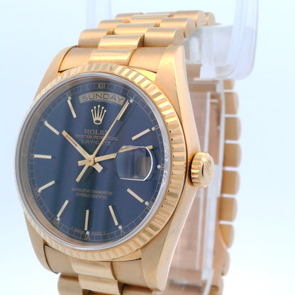 Rolex 36mm Day-Date President Yellow Gold Blue Index Dial 18238 - Beverly Hills Watch Company