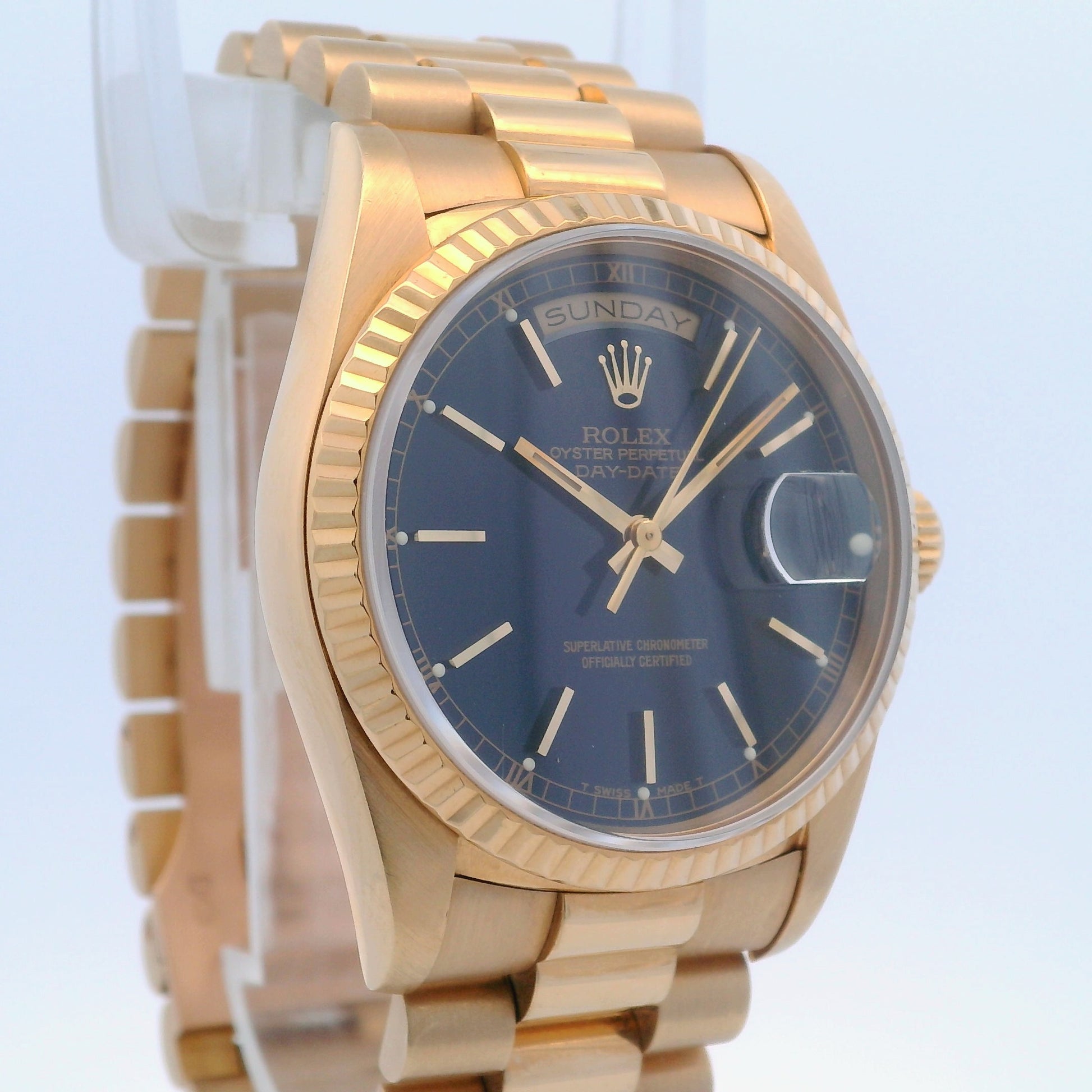 Rolex 36mm Day-Date President Yellow Gold Blue Index Dial 18238 - Beverly Hills Watch Company