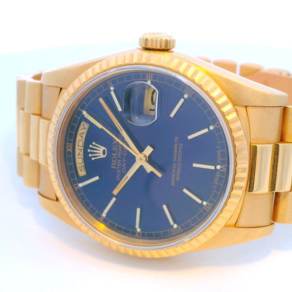 Rolex 36mm Day-Date President Yellow Gold Blue Index Dial 18238 - Beverly Hills Watch Company