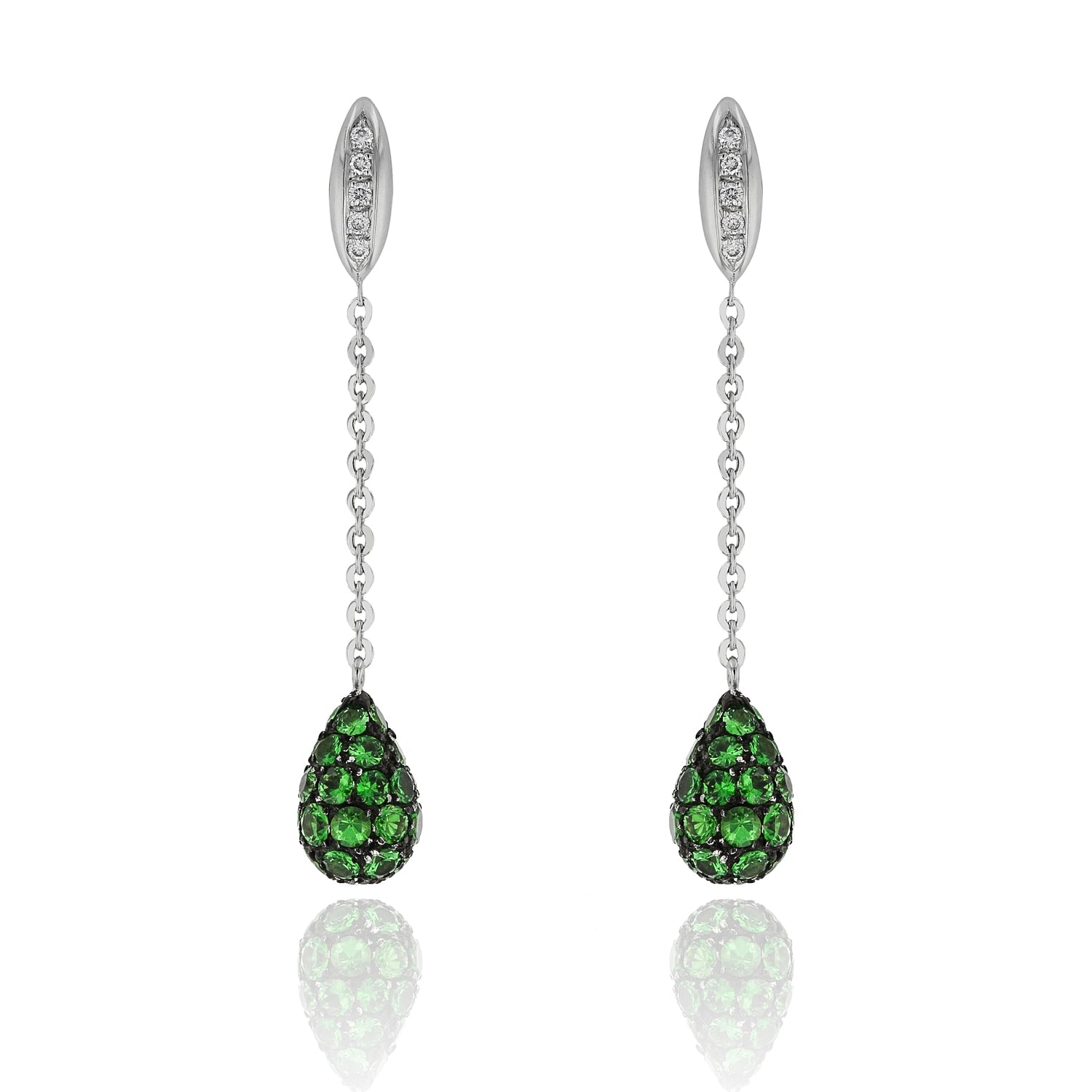 Teardrop 18k White Gold Tsavorites Diamond Earrings BOW5204DZ.TVR 1324 - Beverly Hills Watch