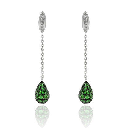 Teardrop 18k White Gold Tsavorites Diamond Earrings BOW5204DZ.TVR 1324 - Beverly Hills Watch