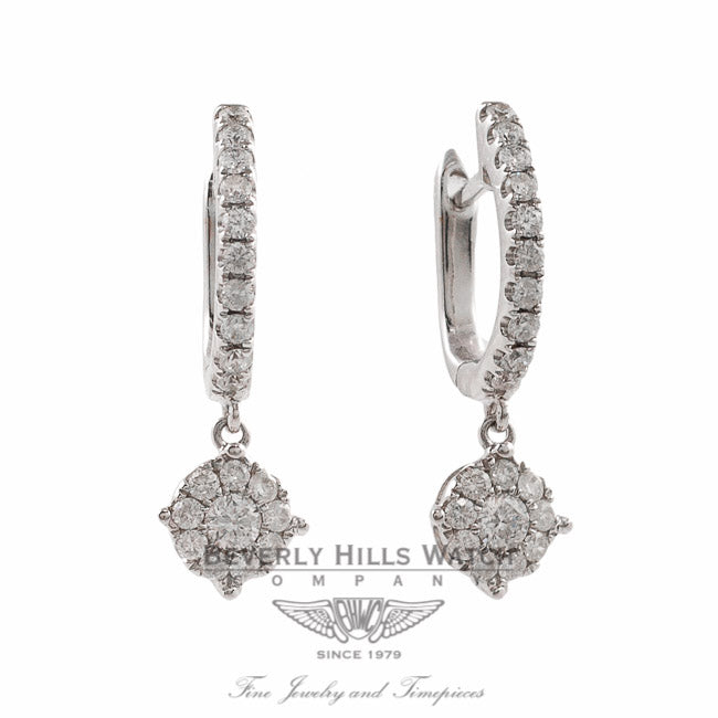 White Gold Earrings Hoop and Rosette 37228A V5QV8Y - Beverly Hills Watch Store