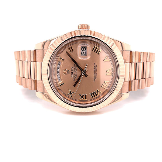 Rolex Day Date II 41mm Rose Gold President Pink Roman 218235 - Beverly Hills Watch Company