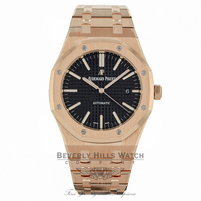 Audemars Piguet Royal Oak 41MM Automatic 18k Rose Gold Black Dial 15400OR.OO.1220OR.01 K5UQCV - Beverly Hills Watch