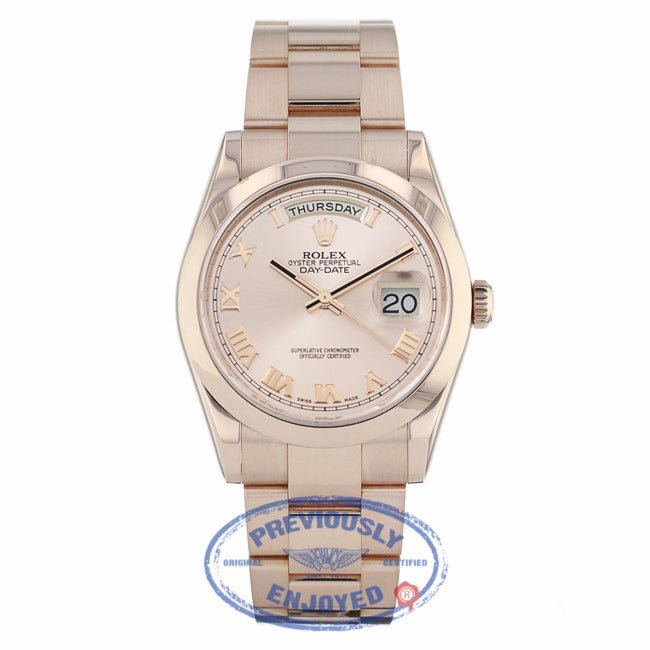 Rolex Day-Date 36mm Everose Gold Domed Bezel Pink Roman 118205 - Beverly Hills Watch