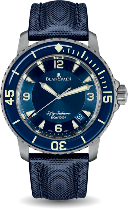Blancpain Fifty Fathoms 45mm Titanium Blue Dial 5015-12b40-o52a - Beverly Hills Watch Company