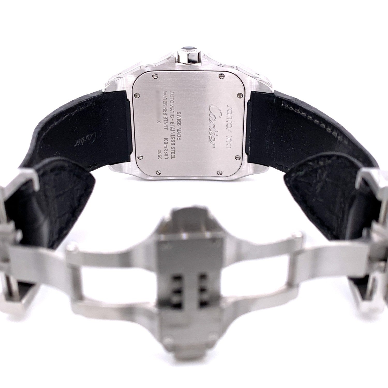 Cartier Santos 100 Large Stainless Steel Leather Strap W20073X8 MV1P1J - Beverly Hills Watch Company