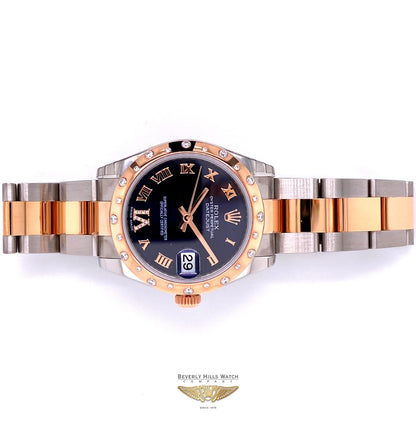 Rolex Datejust 31mm Rose Gold and Stainless 24 Diamond Bezel Purple Diamond Roman Dial 178341 FN4W0N - Beverly Hills Watch Company