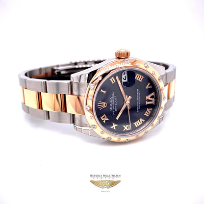 Rolex Datejust 31mm Rose Gold and Stainless 24 Diamond Bezel Purple Diamond Roman Dial 178341 FN4W0N - Beverly Hills Watch Company