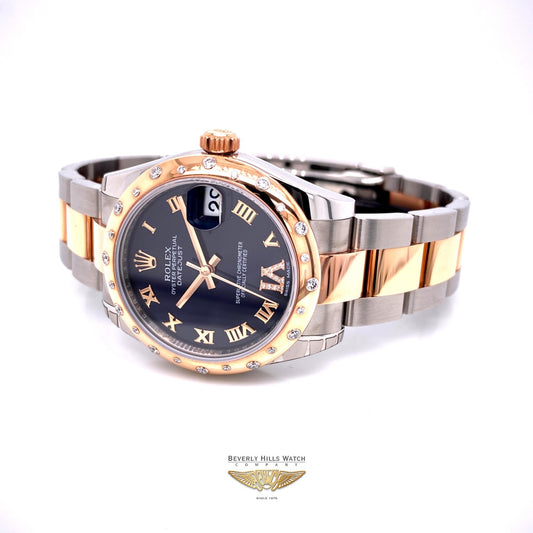 Rolex Datejust 31mm Rose Gold and Stainless 24 Diamond Bezel Purple Diamond Roman Dial 178341 FN4W0N - Beverly Hills Watch Company