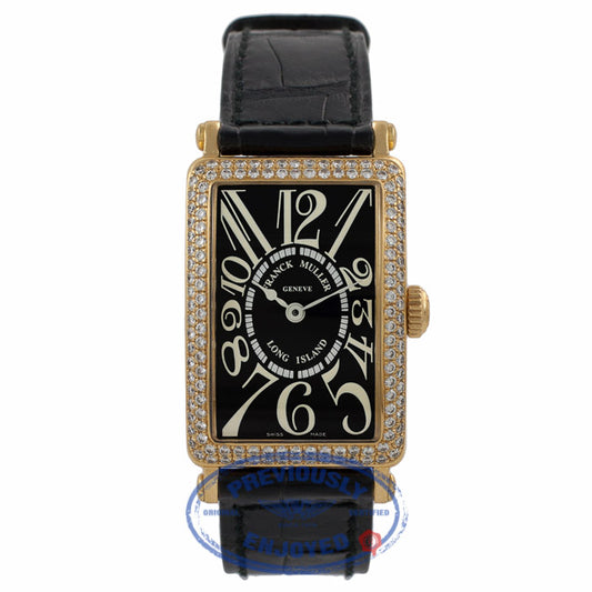 Franck Muller 18k Yellow Gold Long Island Ladies Diamond Bezel Black Dial 900QZD UCRAJ7 - Beverly Hills Watch Company Watch Store