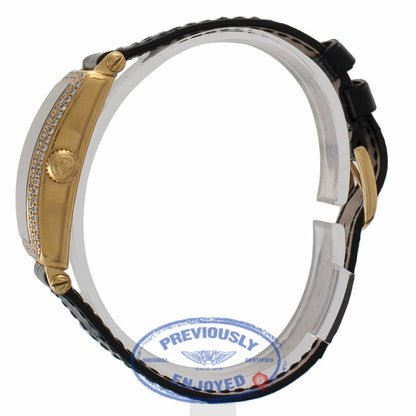 Franck Muller 18k Yellow Gold Long Island Ladies Diamond Bezel Black Dial 900QZD UCRAJ7 - Beverly Hills Watch Company Watch Store