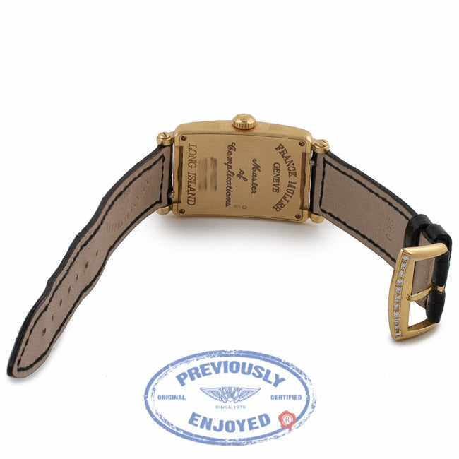 Franck Muller 18k Yellow Gold Long Island Ladies Diamond Bezel Black Dial 900QZD UCRAJ7 - Beverly Hills Watch Company Watch Store